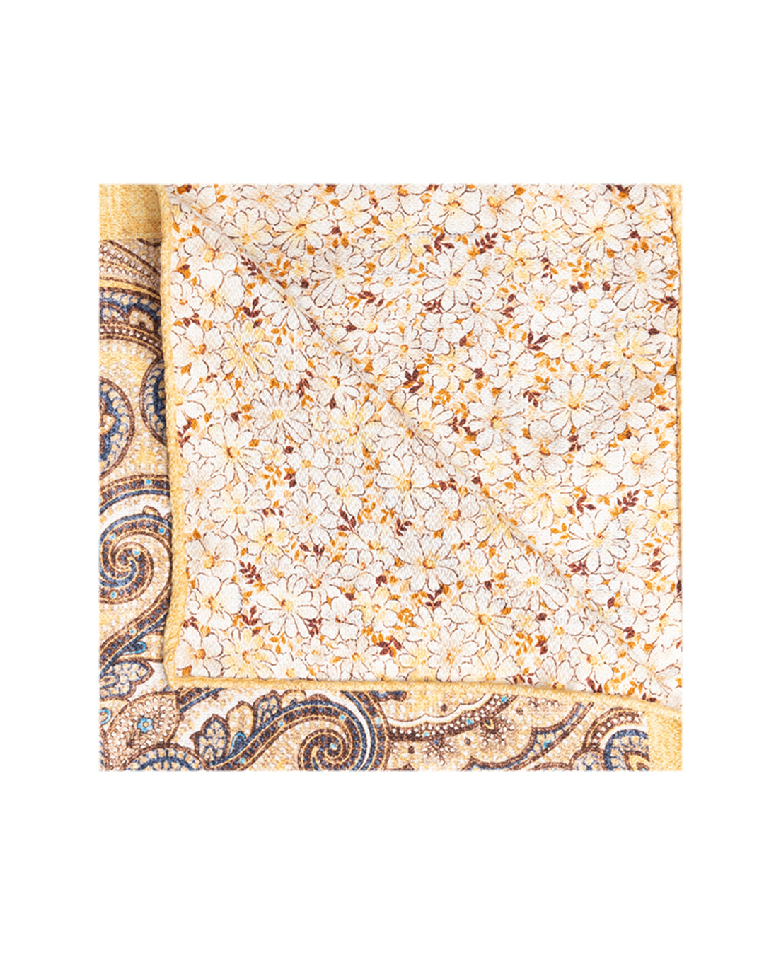 Gold Arabesque Floral Italian Silk Double Sided Pocket Square