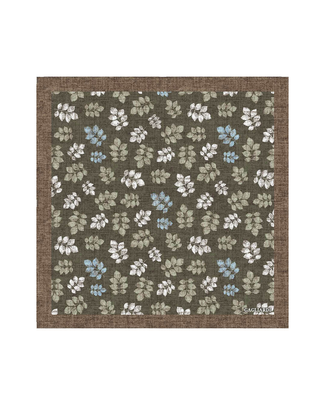 Gagliardi Olive Pocket Square Italian Wool Flannel Printed Leaves