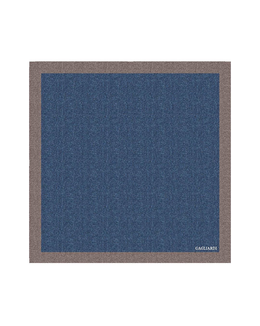 Gagliardi Blue Pocket Square Italian Wool Flannel Printed Herringbone
