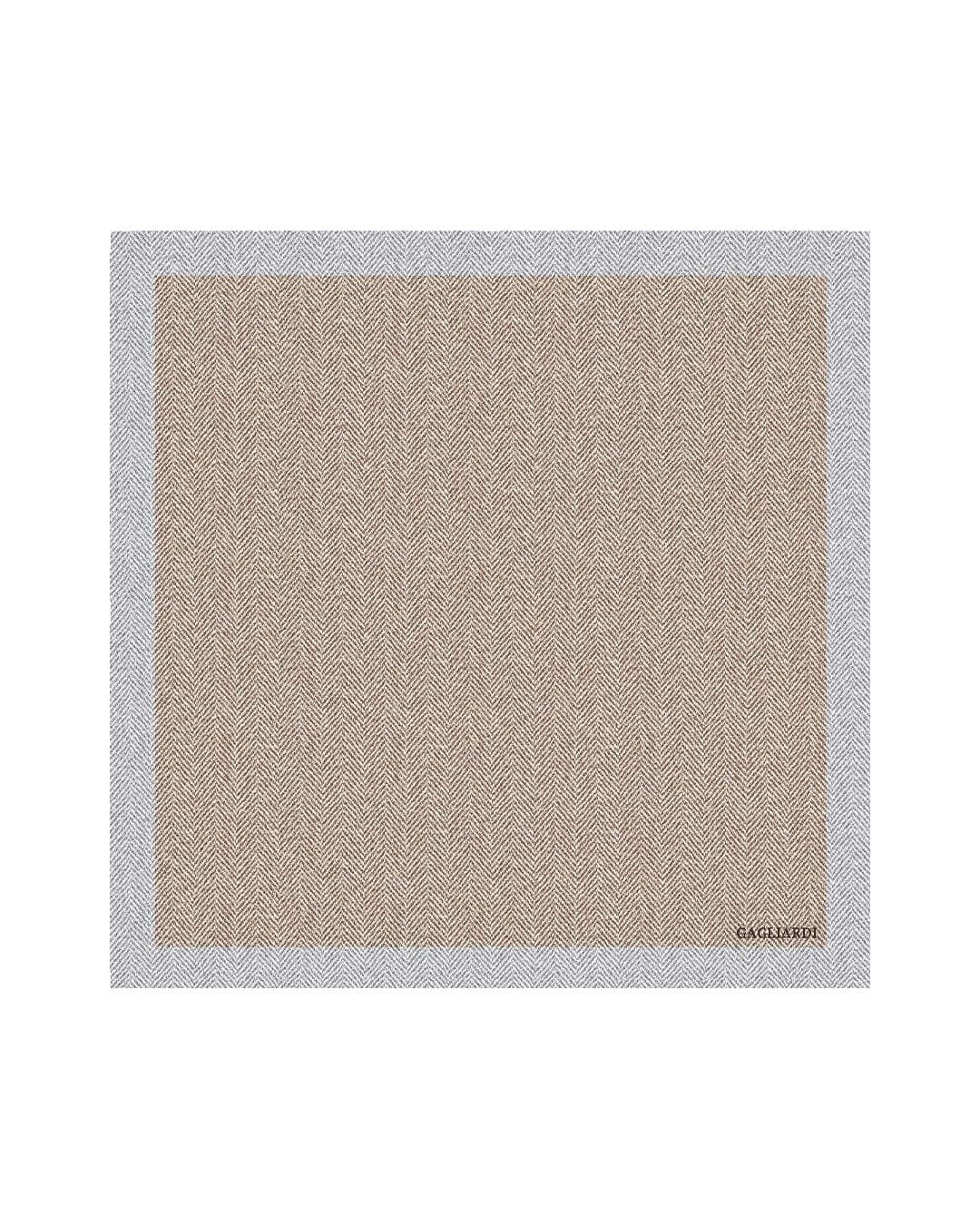 Gagliardi Gold Pocket Square Italian Wool Flannel Printed Herringbone