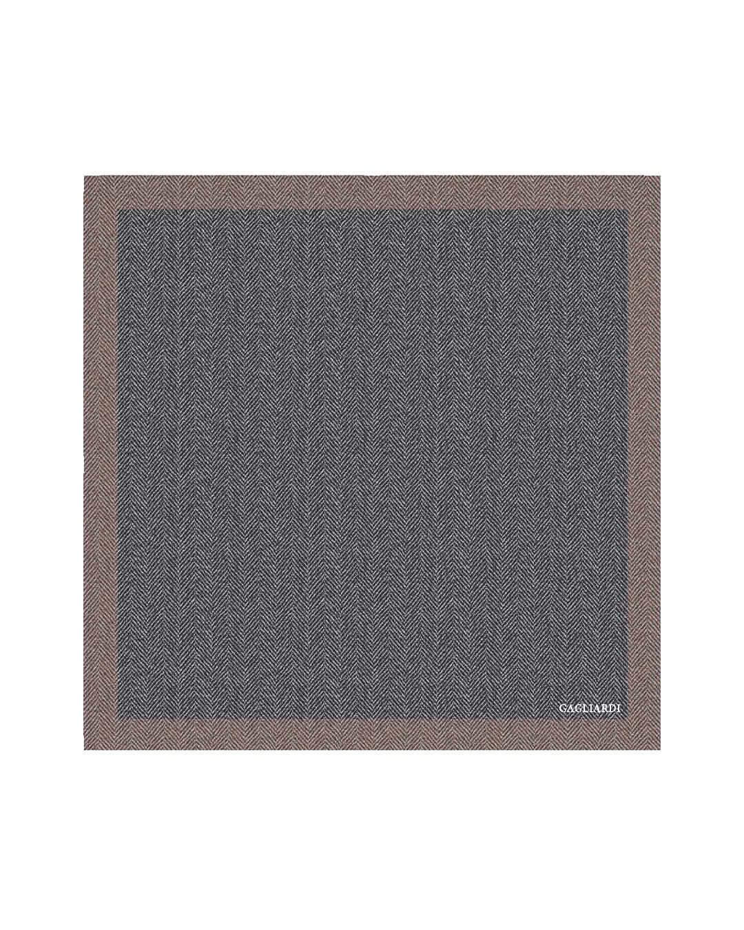 Gagliardi Grey Pocket Square Italian Wool Flannel Printed Herringbone