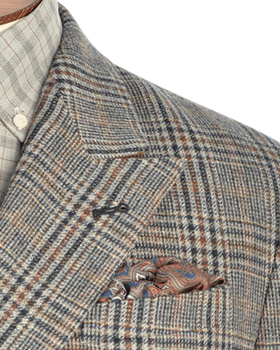Grey Burgundy & Navy Double Breasted Prince of Wales Wool Jacket
