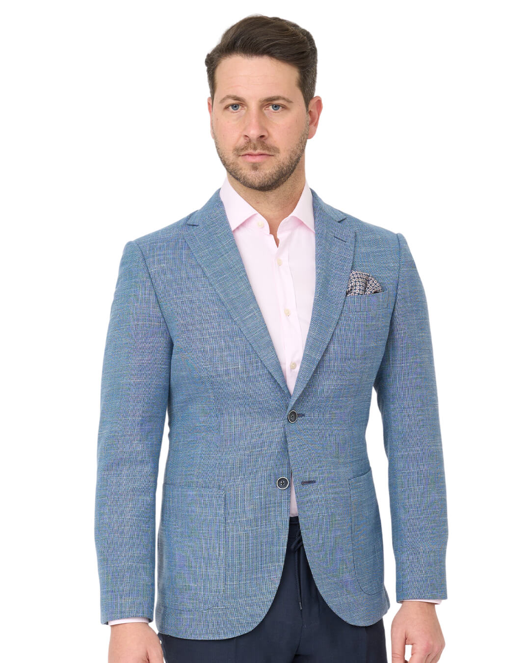 Blue Basketweave Wool Linen Blend Jacket