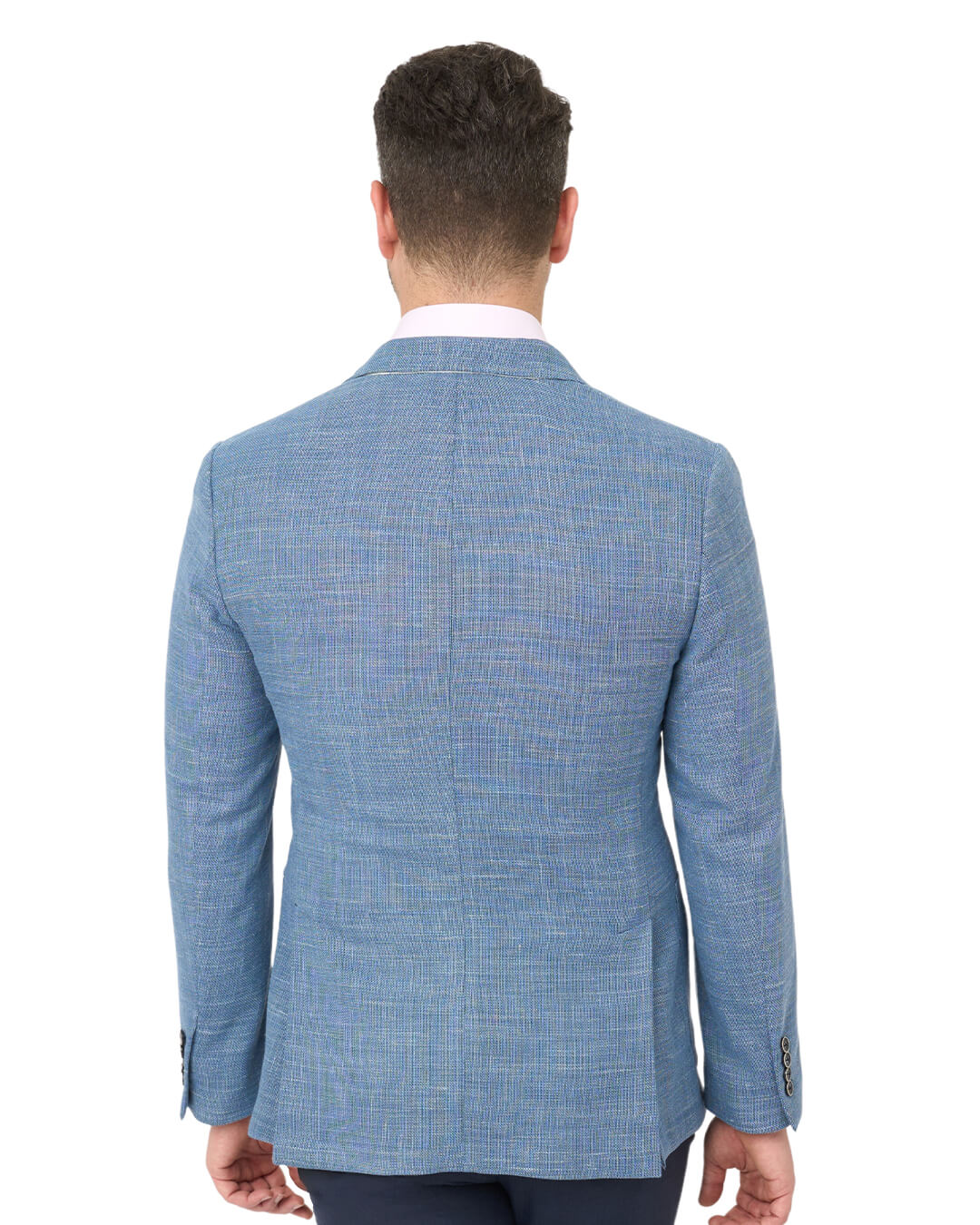 Blue Basketweave Wool Linen Blend Jacket