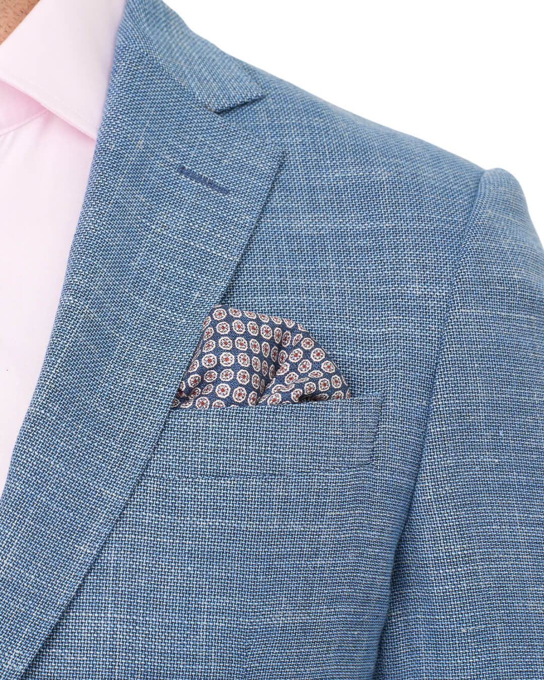 Blue Basketweave Wool Linen Blend Jacket
