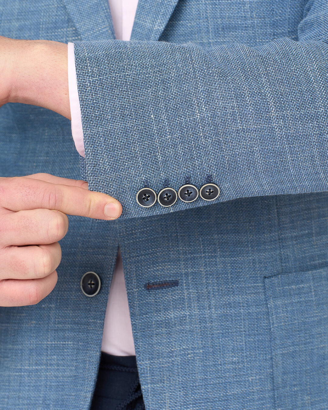 Blue Basketweave Wool Linen Blend Jacket
