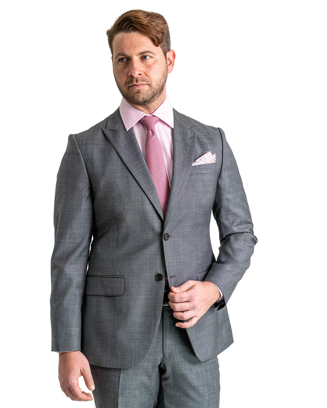 Ticket Pocket 3 Button Peak Lapel Dark Gray Sharkskin Shiny Metallic Jacket & Pants Cheap Priced Business Suits Clearance Sale