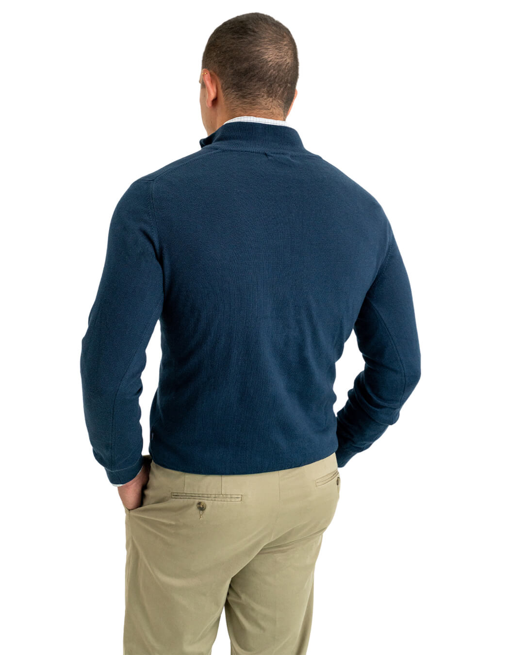 Dark Blue Cotton Cashmere Zip Neck Jumper