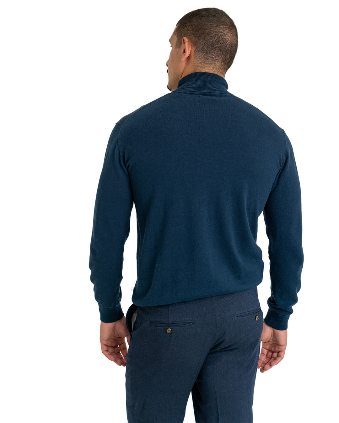 Dark Blue Cotton Cashmere Roll Neck Jumper