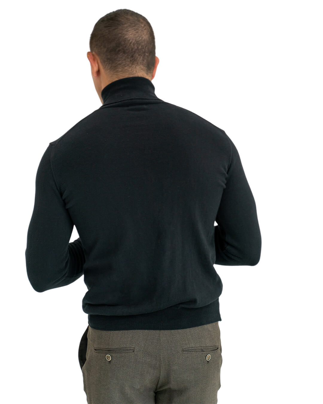 Black Cotton Cashmere Roll Neck Jumper