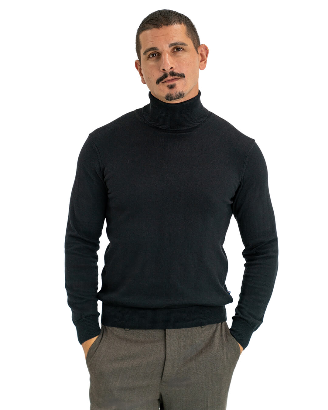 Black Cotton Cashmere Roll Neck Jumper