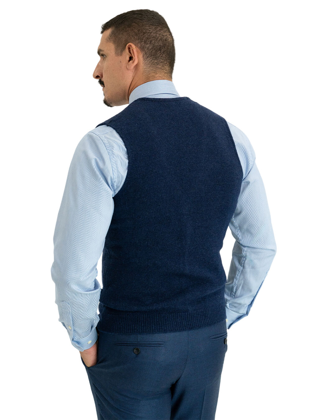 Navy Reclaimed Lambswool Knitted Waistcoat