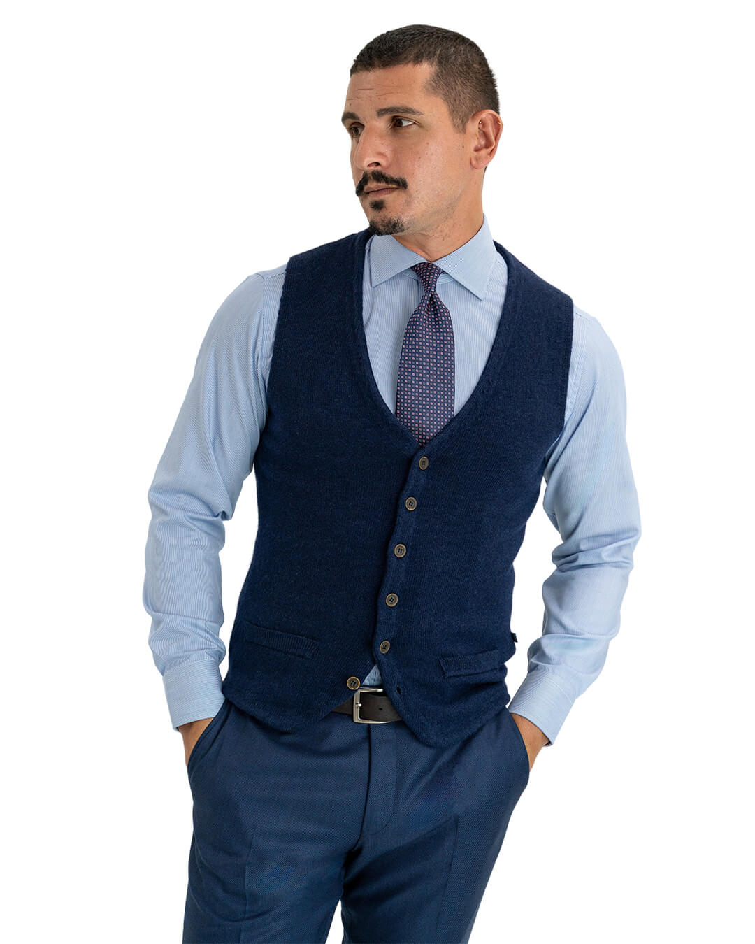 Navy Reclaimed Lambswool Knitted Waistcoat