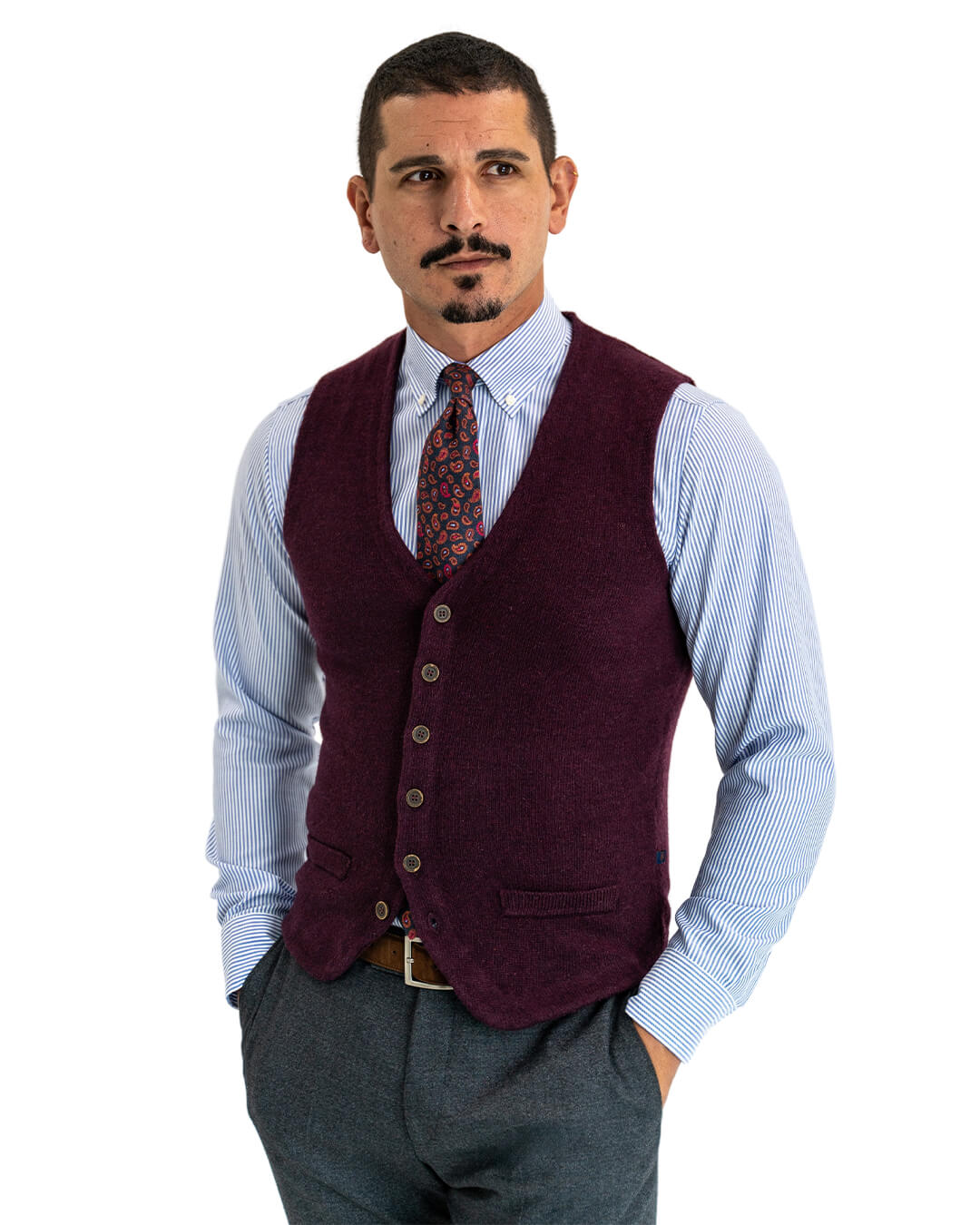 Burgundy Reclaimed Lambswool Knitted Waistcoat Gagliardi
