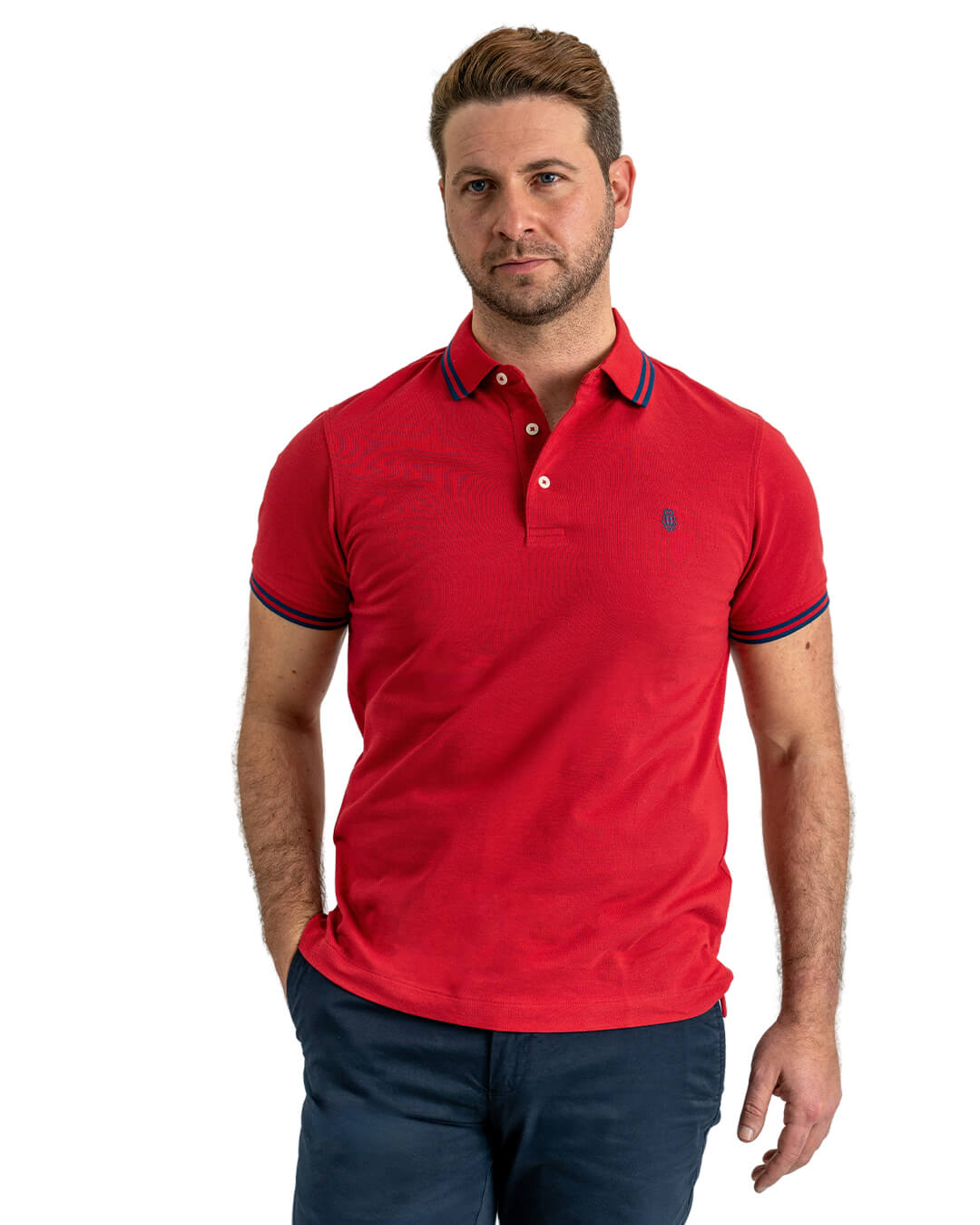 Red Pique Polo Shirt With Double Tipped Collar & Cuff