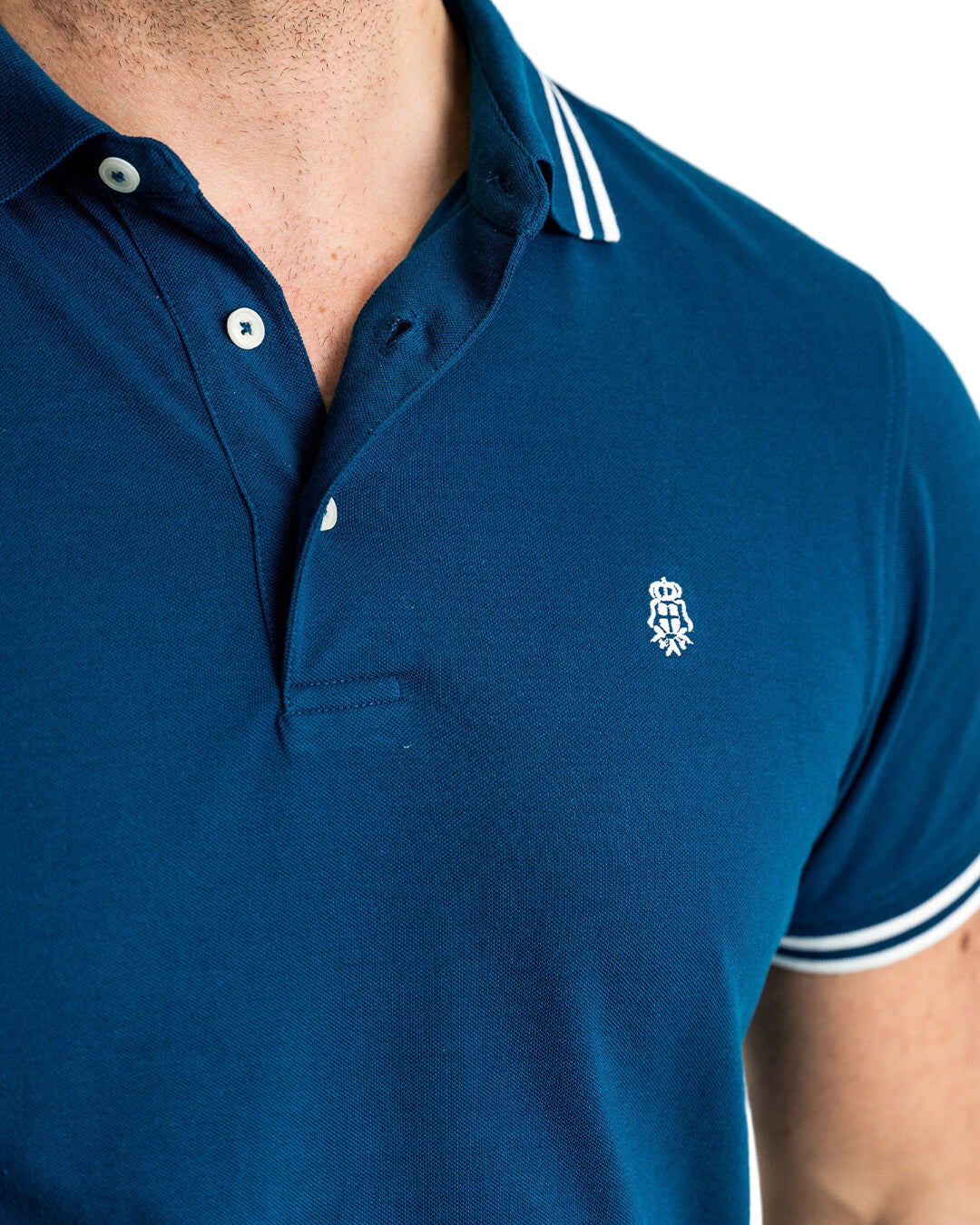 Navy Pique Polo Shirt With Double Tipped Collar & Cuff