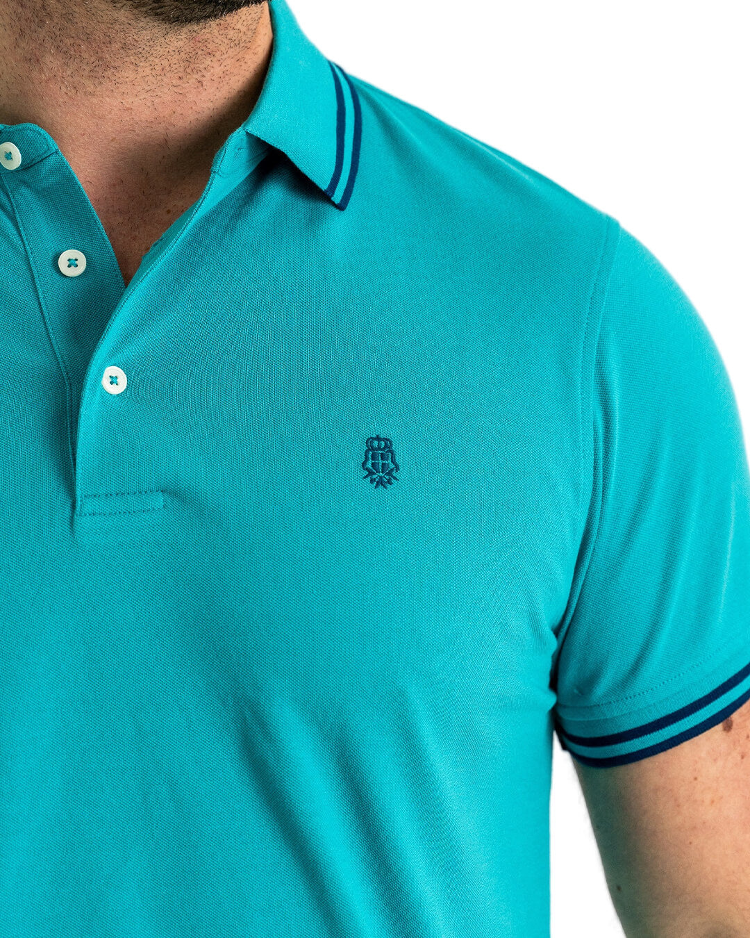 Teal Pique Polo Shirt With Double Tipped Collar & Cuff