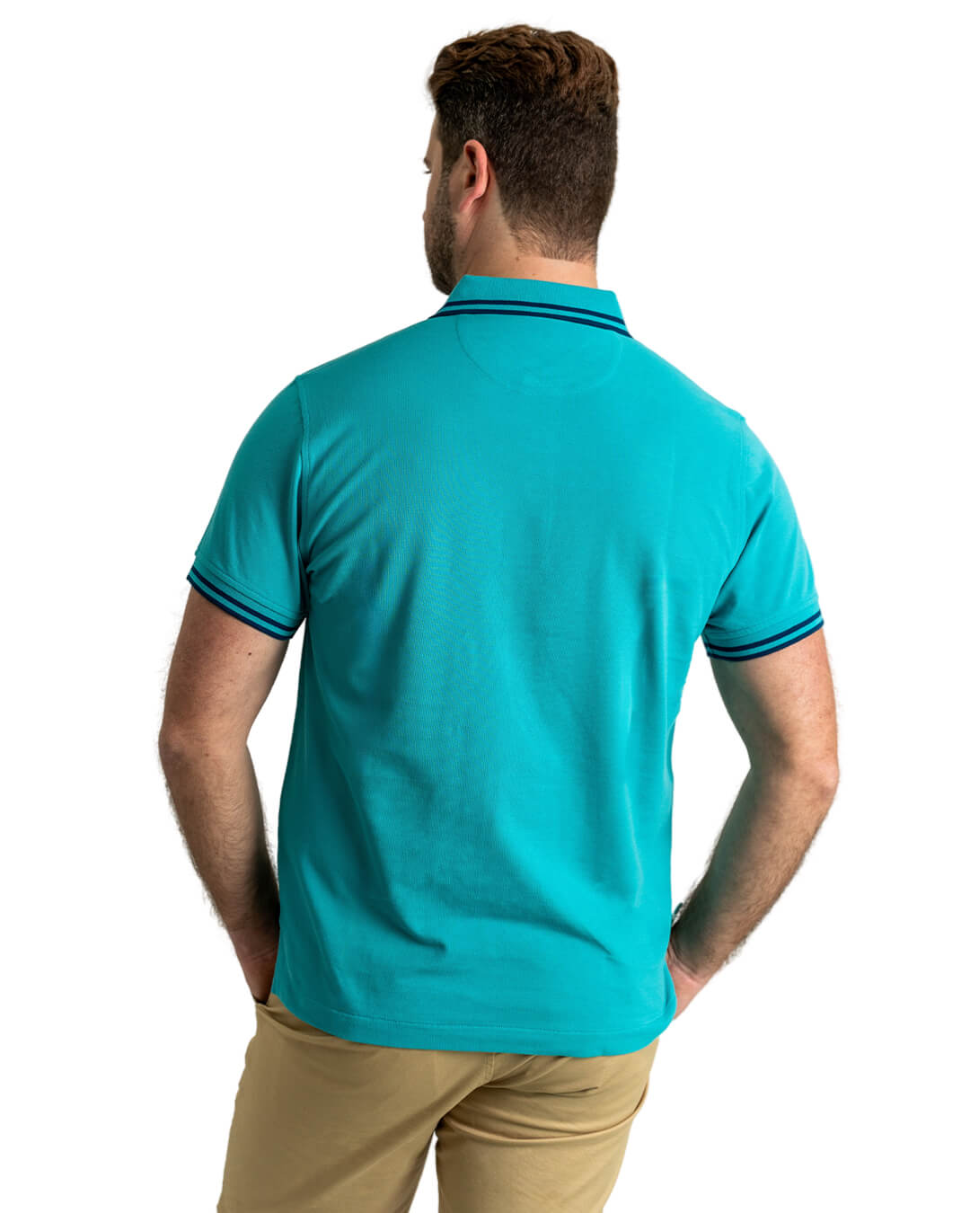 Teal Pique Polo Shirt With Double Tipped Collar & Cuff