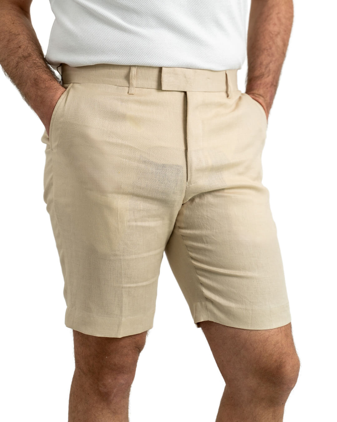 Beige Tailored Linen Shorts