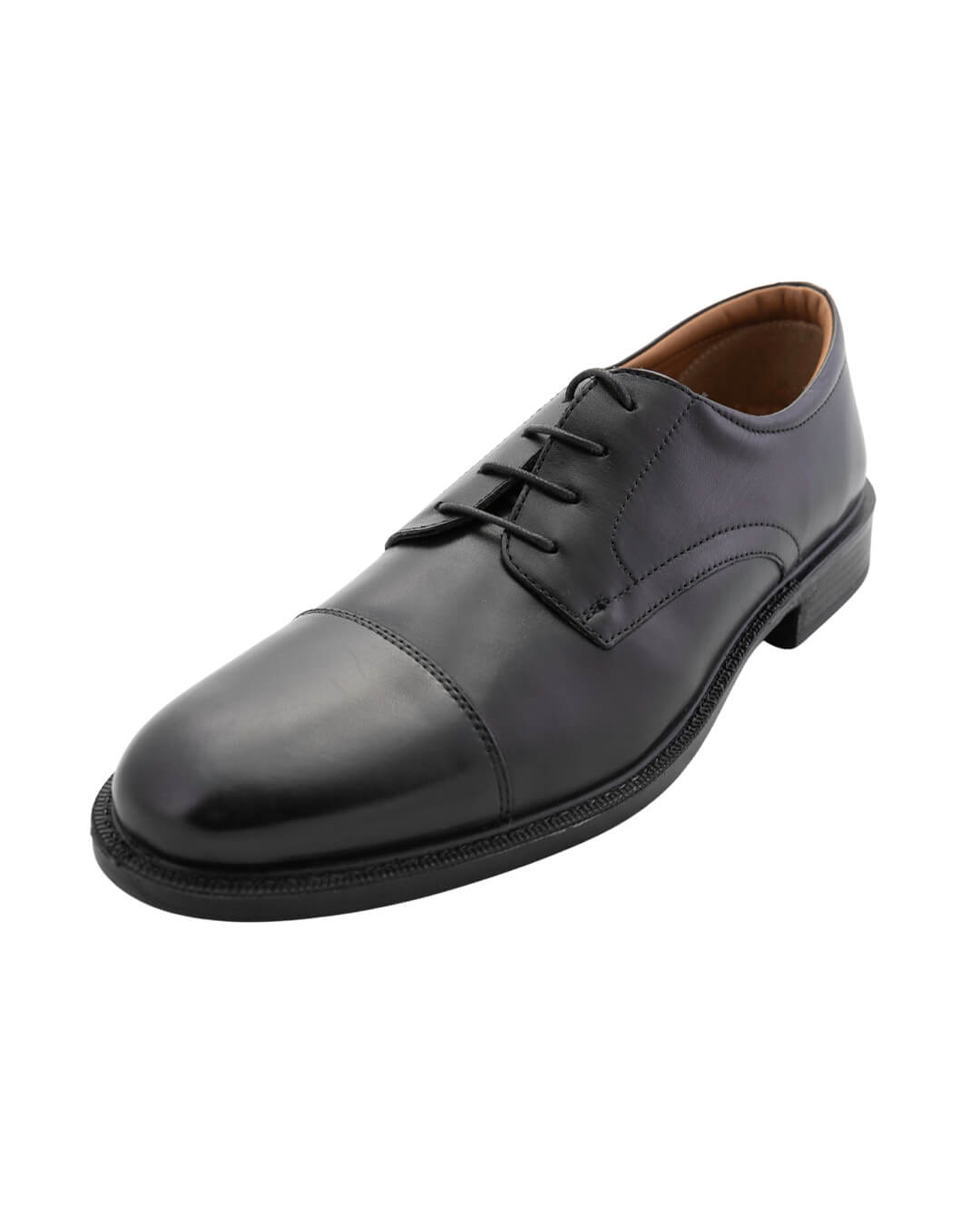 Black Leather Toe Cap Derby Comfort Shoes