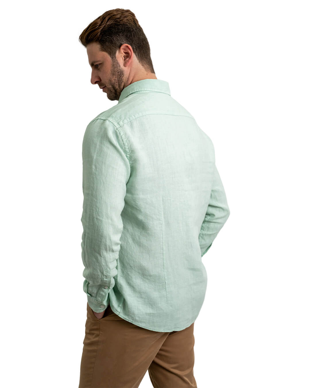Green Linen Button-Down Shirt