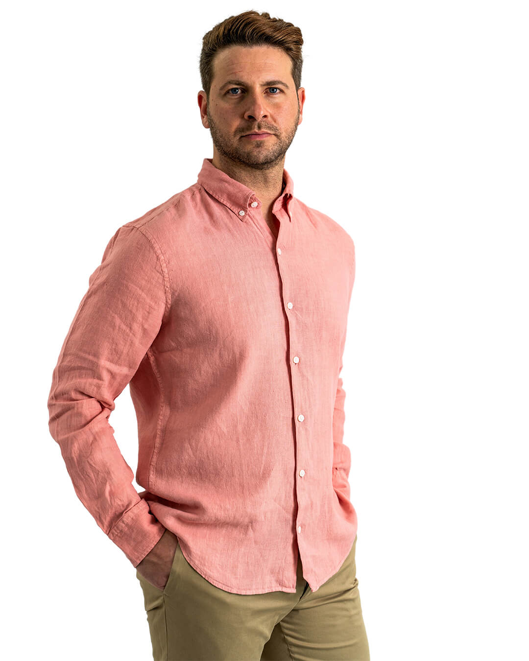 Terracotta Linen Button-Down Shirt