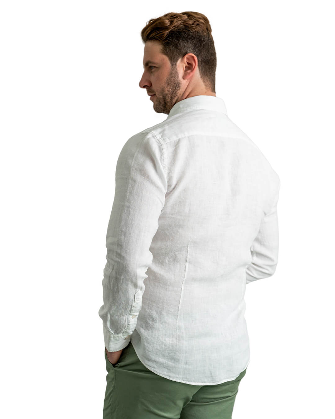 White Slim Fit Linen Button Down Shirt