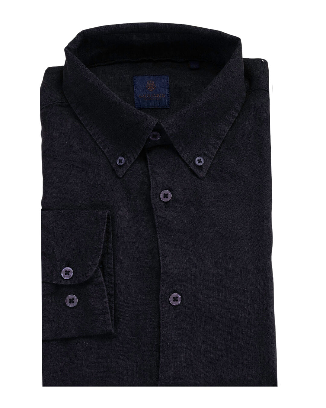 Black Garment Dyed Linen Button Down Shirt