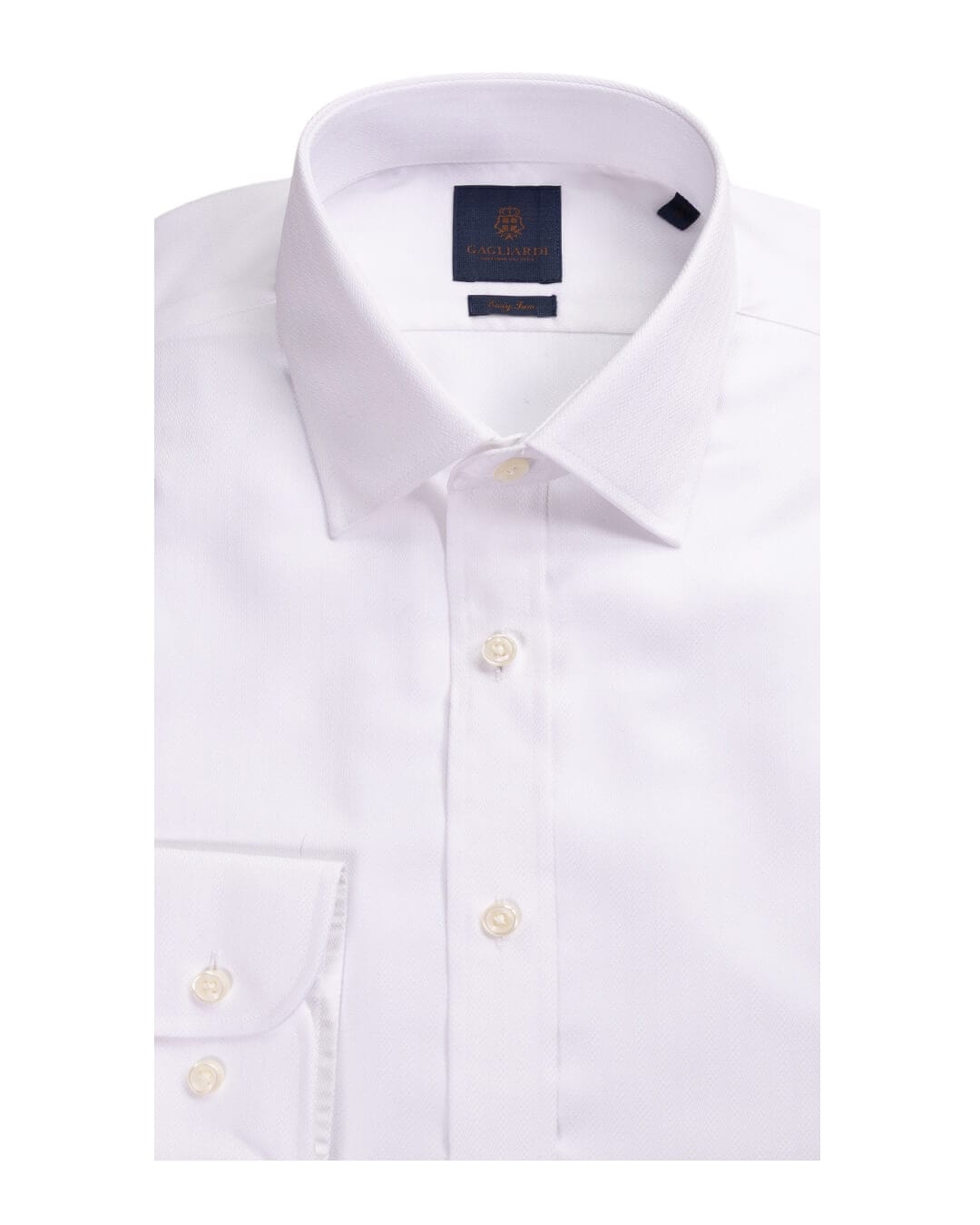 Gagliardi White Textured Herringbone Easy Iron Shirt