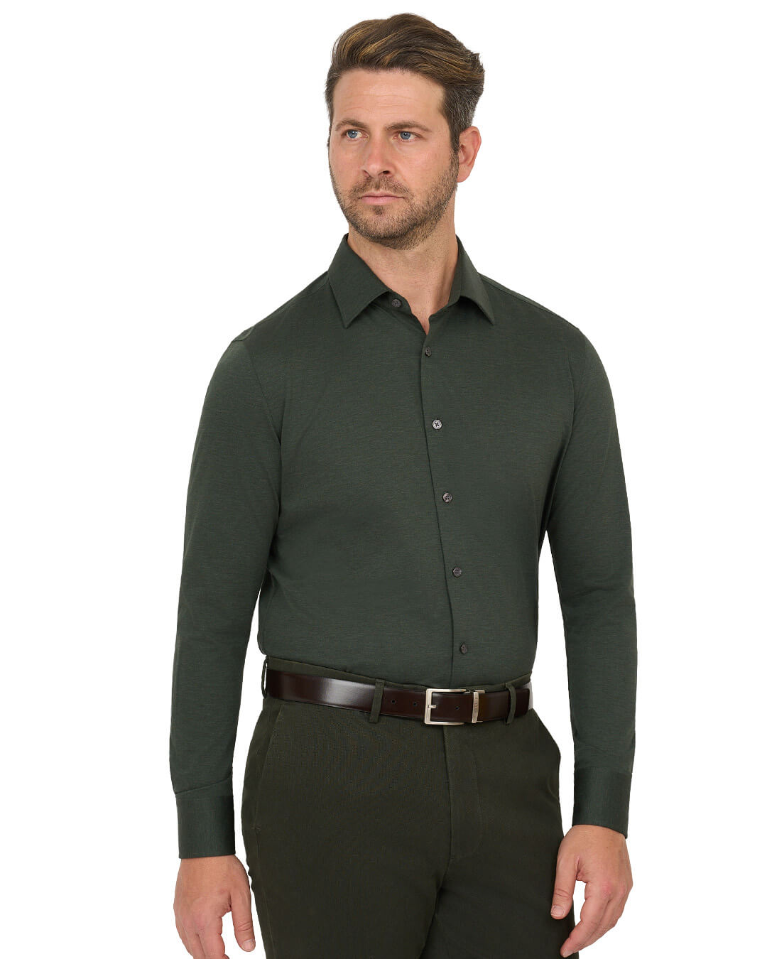 Gagliardi Green Shirt Performance Cotton Melange