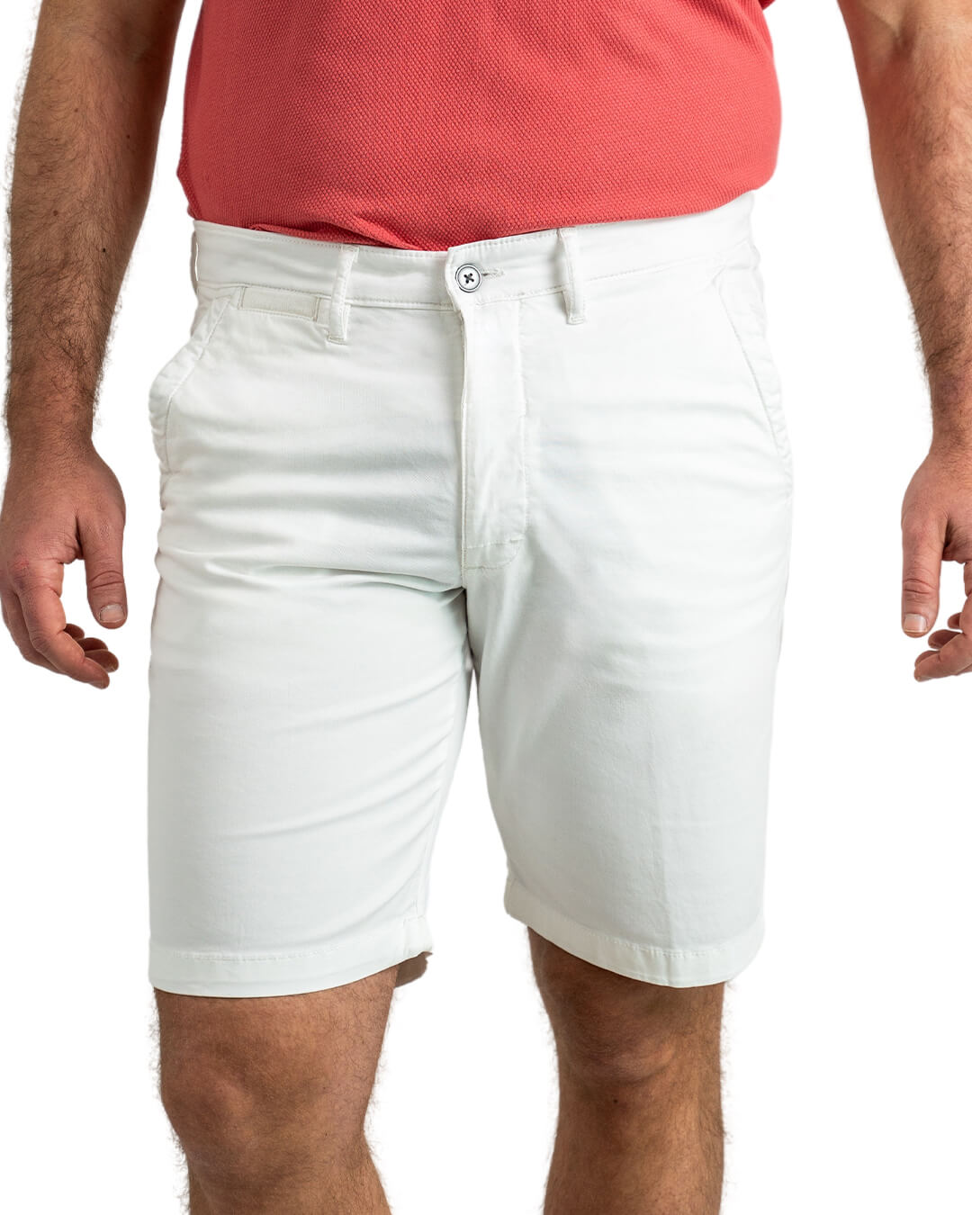White Garment Dyed Stretch Cotton Shorts