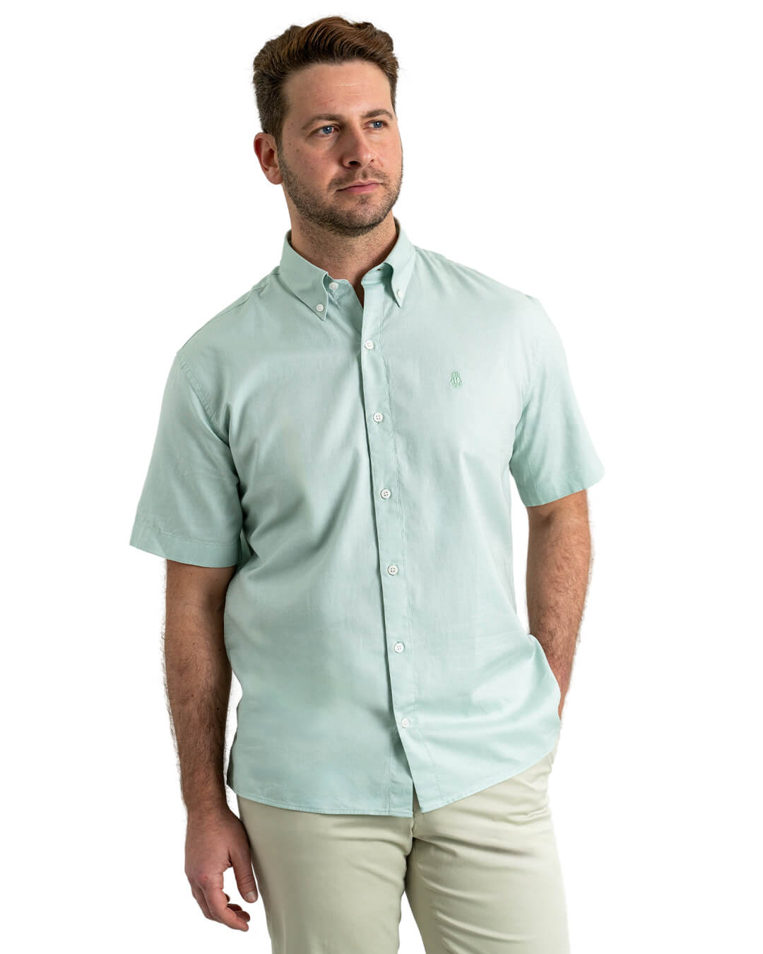 Green Cotton Oxford Short Sleeve Shirt