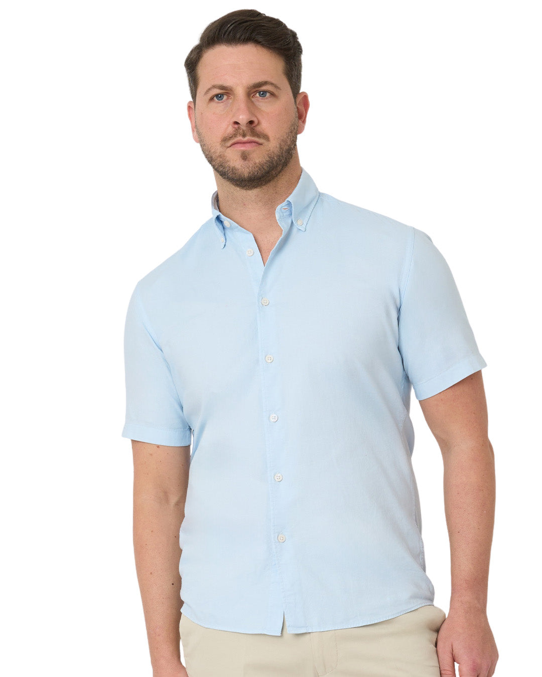 Sky Garment Dyed Oxford Short Sleeve Button Down Shirt
