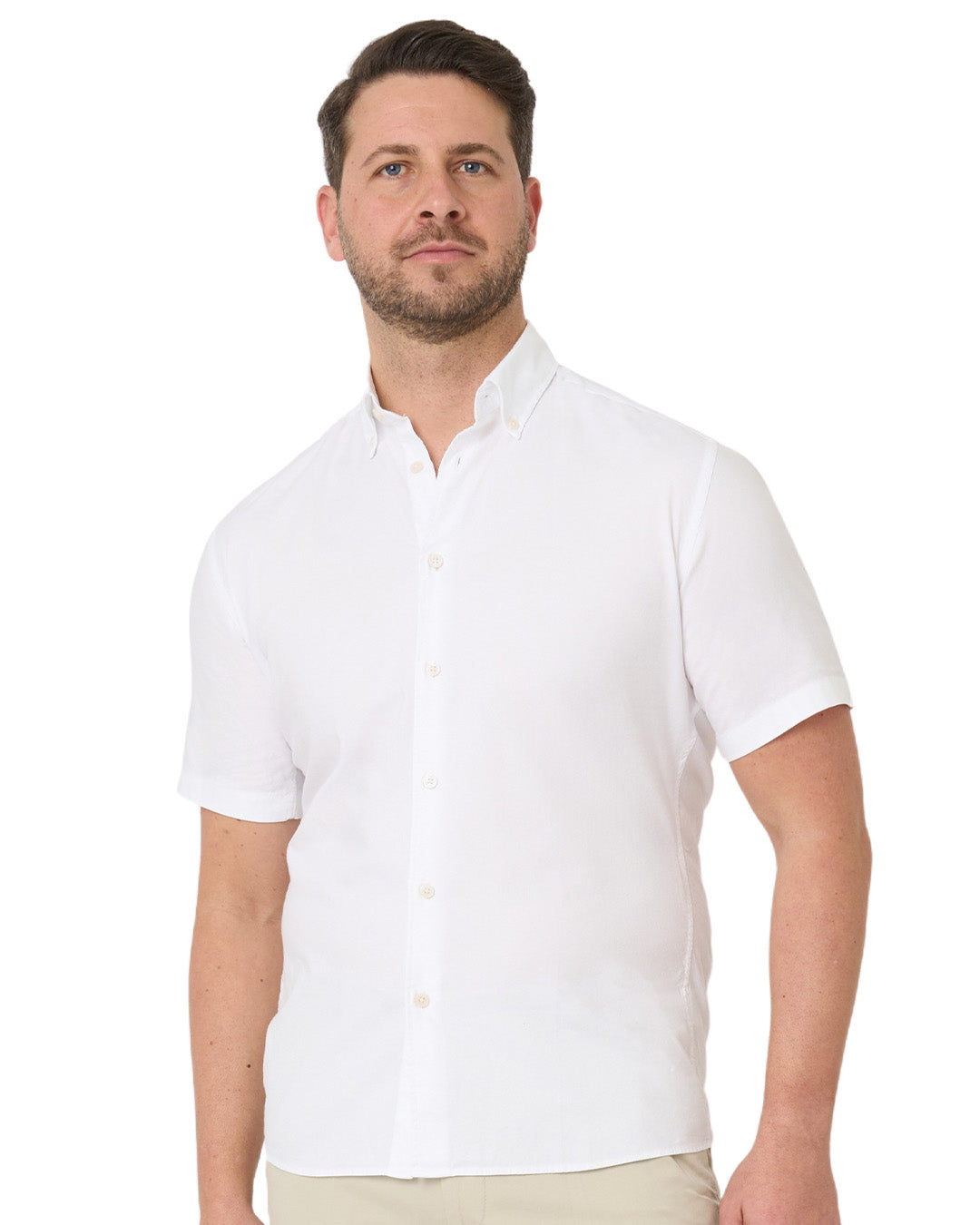 White Garment Dyed Oxford Short Sleeve Button Down Shirt