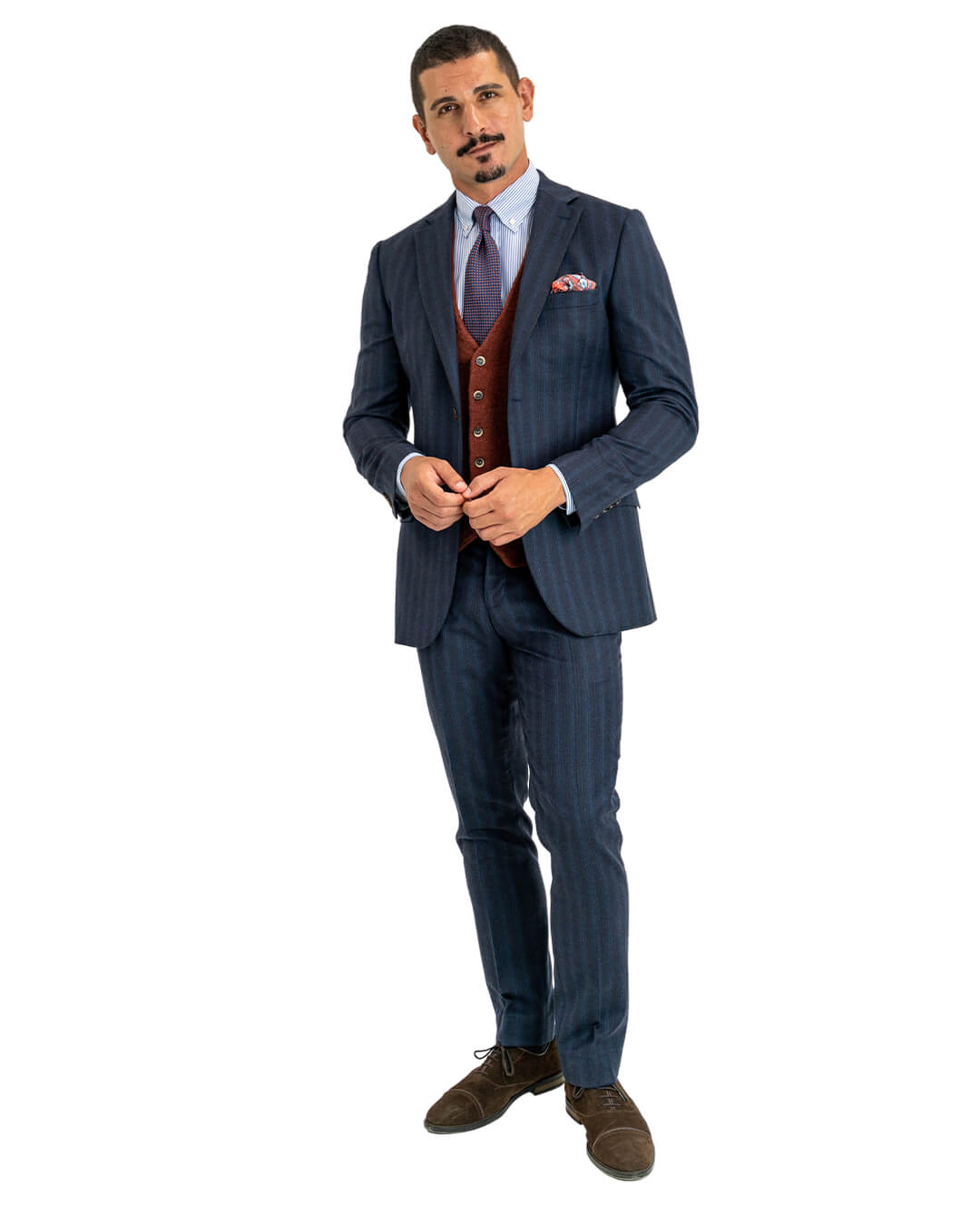 Blue With Burgundy Stripe Italian Flannel Suit