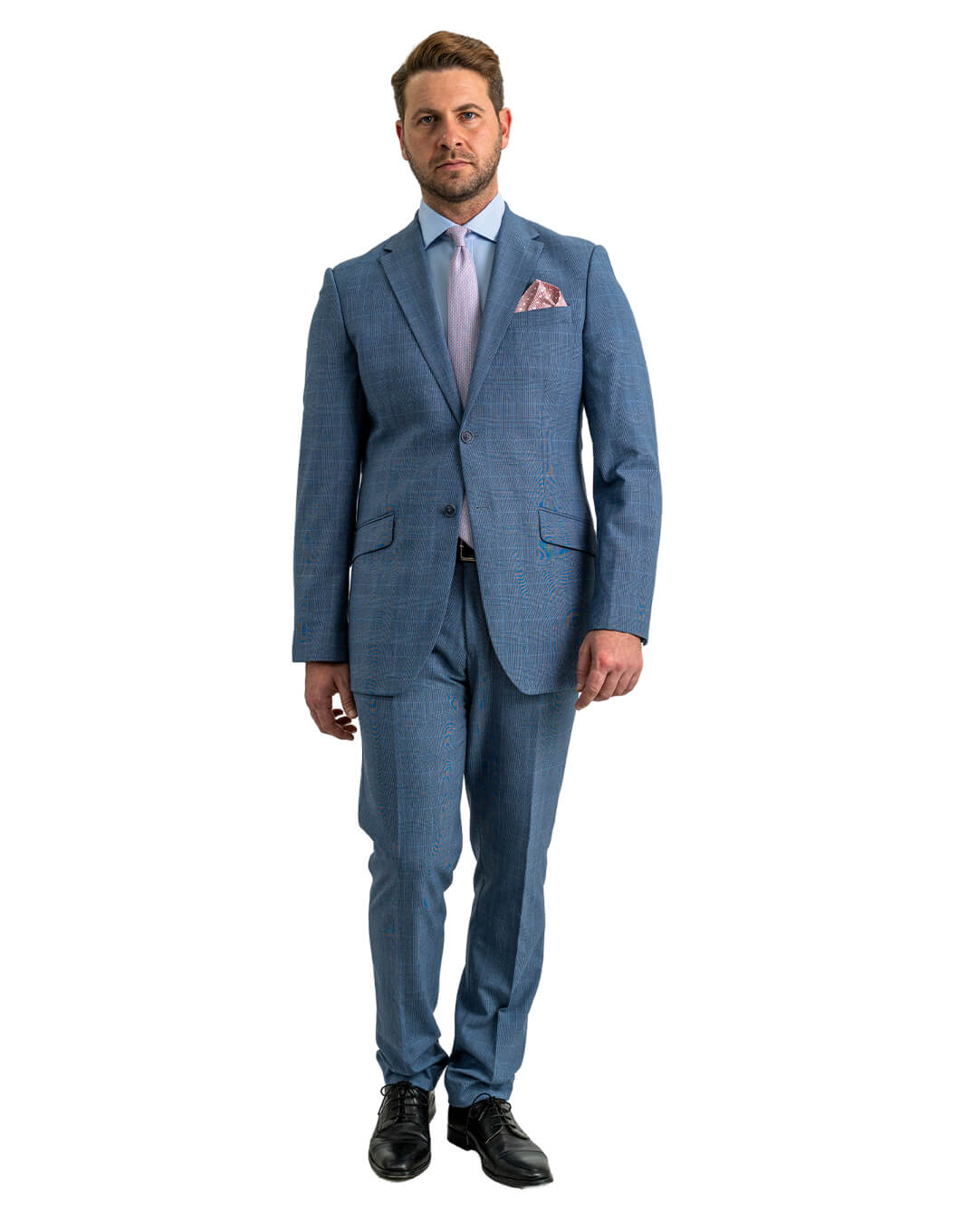 Blue Machine Washable Prince Of Wales Check Suit