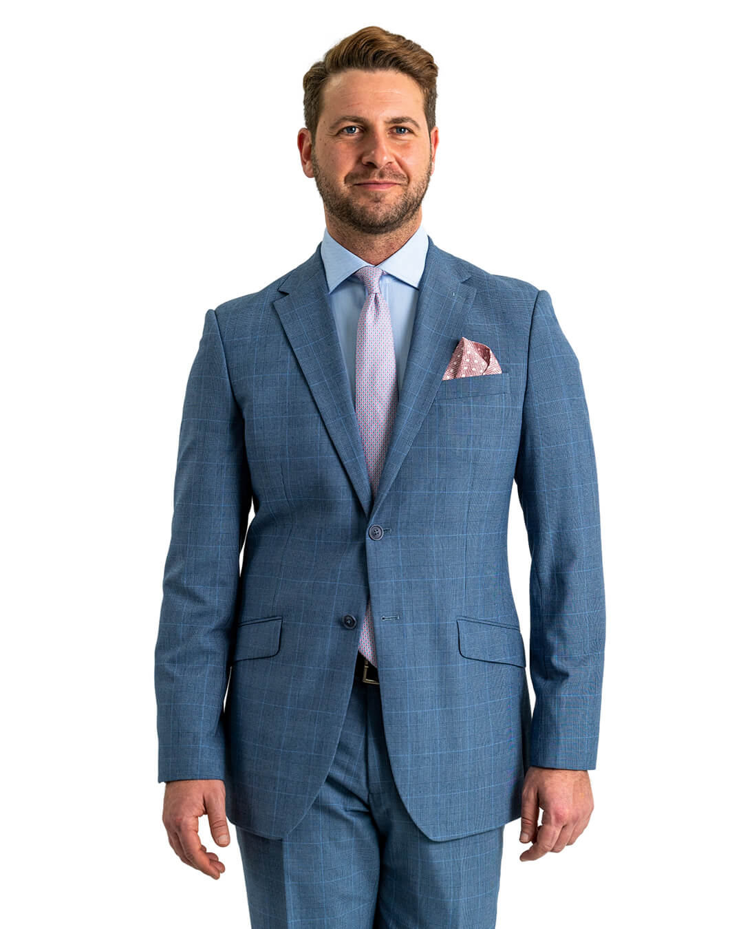 Blue Machine Washable Prince Of Wales Check Suit