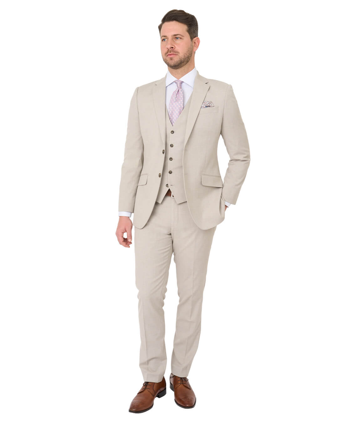 Stone Sharkskin Machine Washable Suit