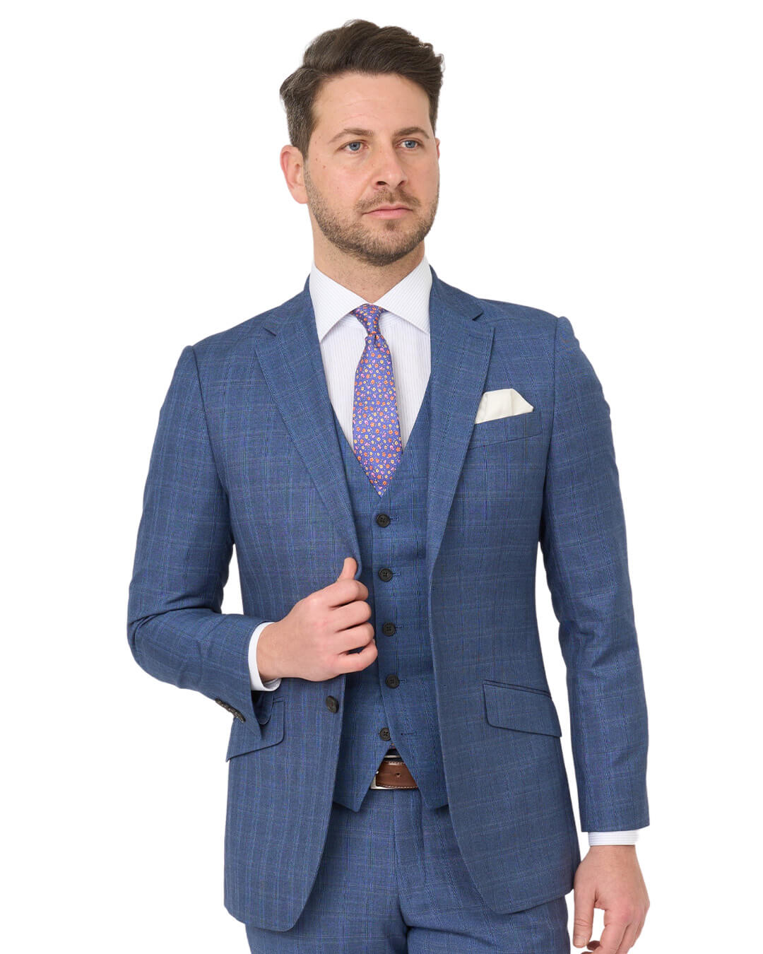 Blue Sharkskin Check Machine Washable Suit