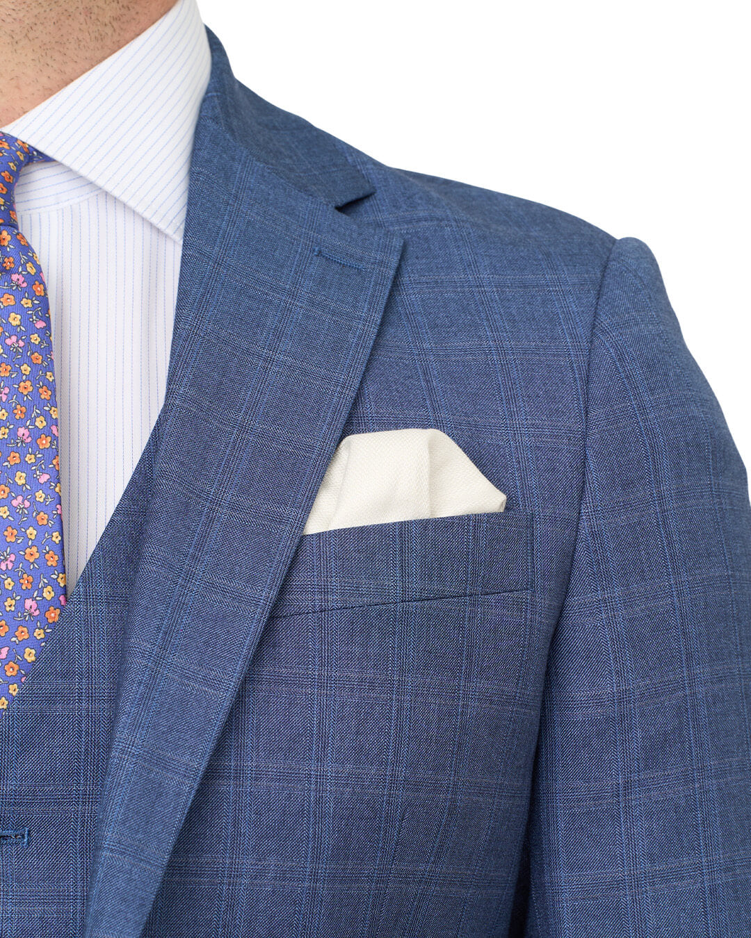 Blue Sharkskin Check Machine Washable Suit