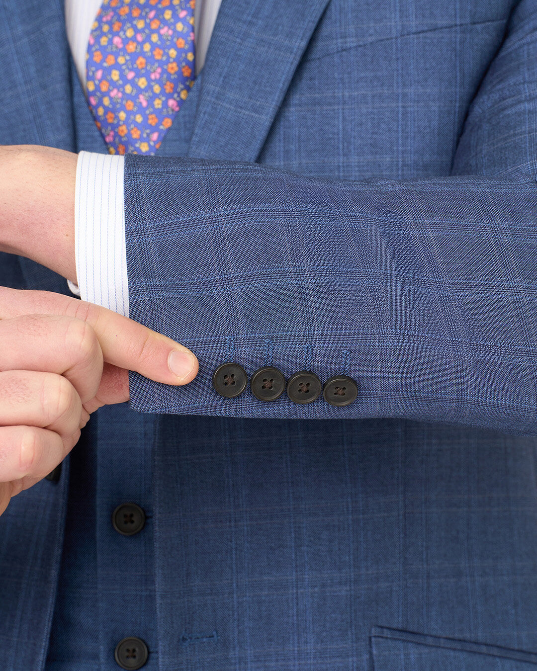 Blue Sharkskin Check Machine Washable Suit