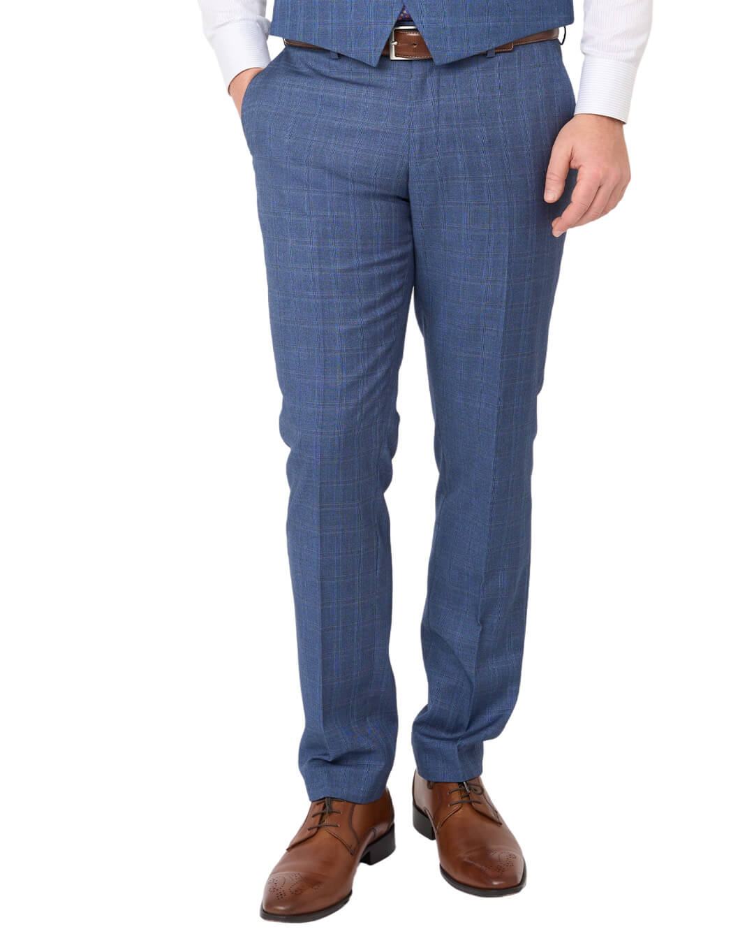 Blue Sharkskin Check Machine Washable Suit