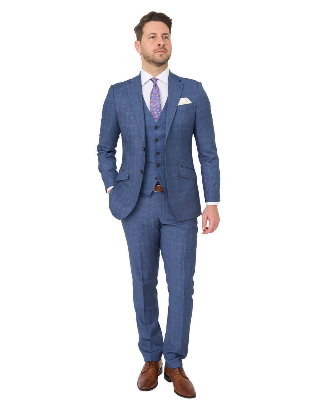 Blue Sharkskin Check Machine Washable Suit
