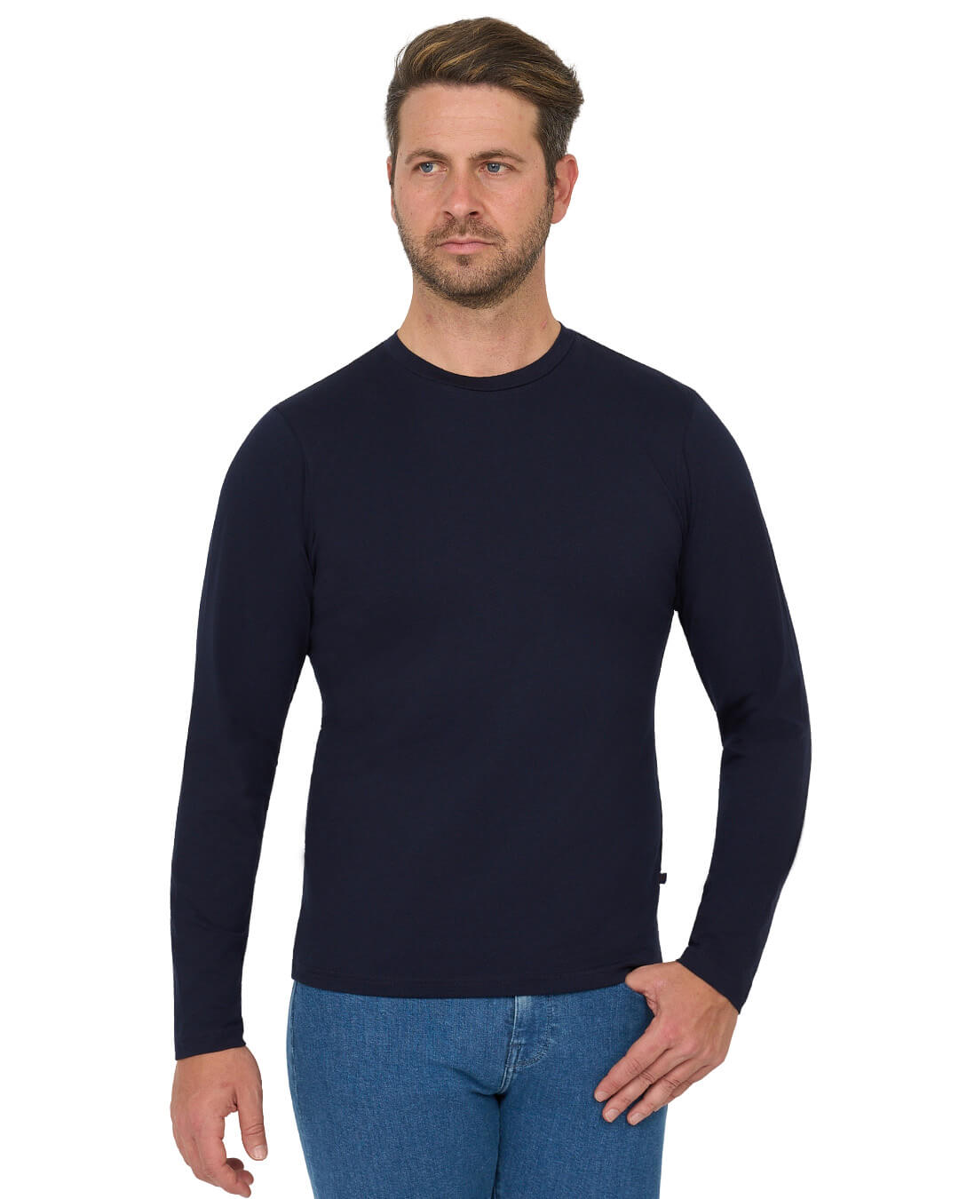 Gagliardi Navy T-Shirt Long Sleeve Cotton Stretch