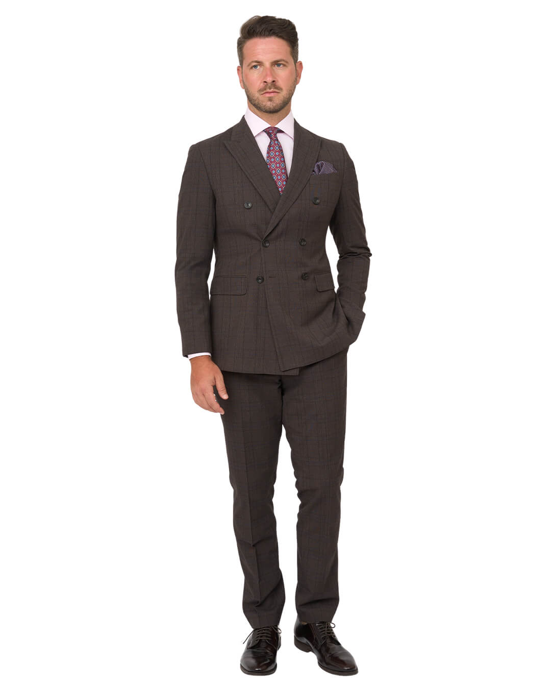 Gagliardi Brown Check Double Breasted Machine Washable Suit