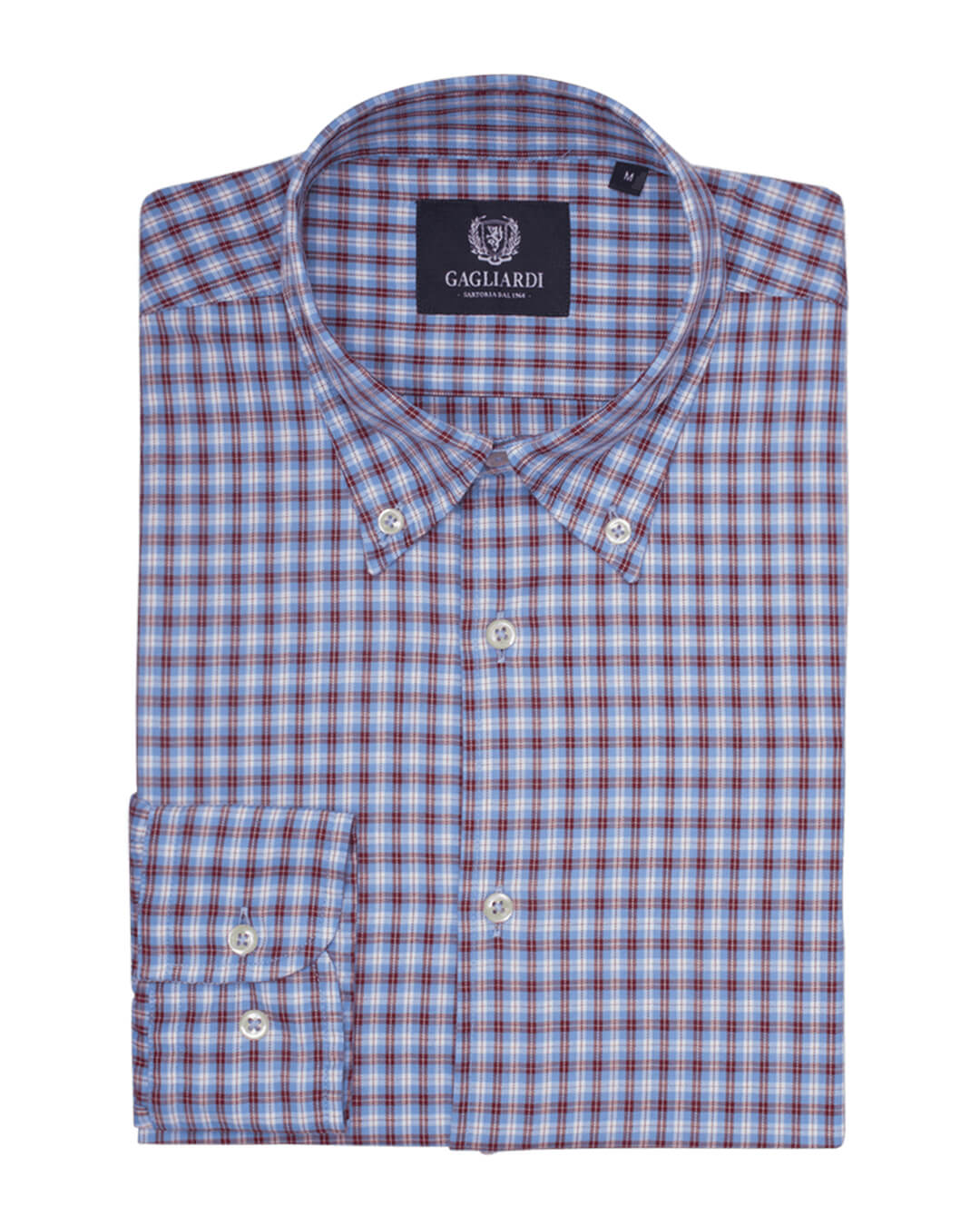 Sky With Raspberry & White Overcheck Checked Tailored Fit Buttondown Collar Shirt