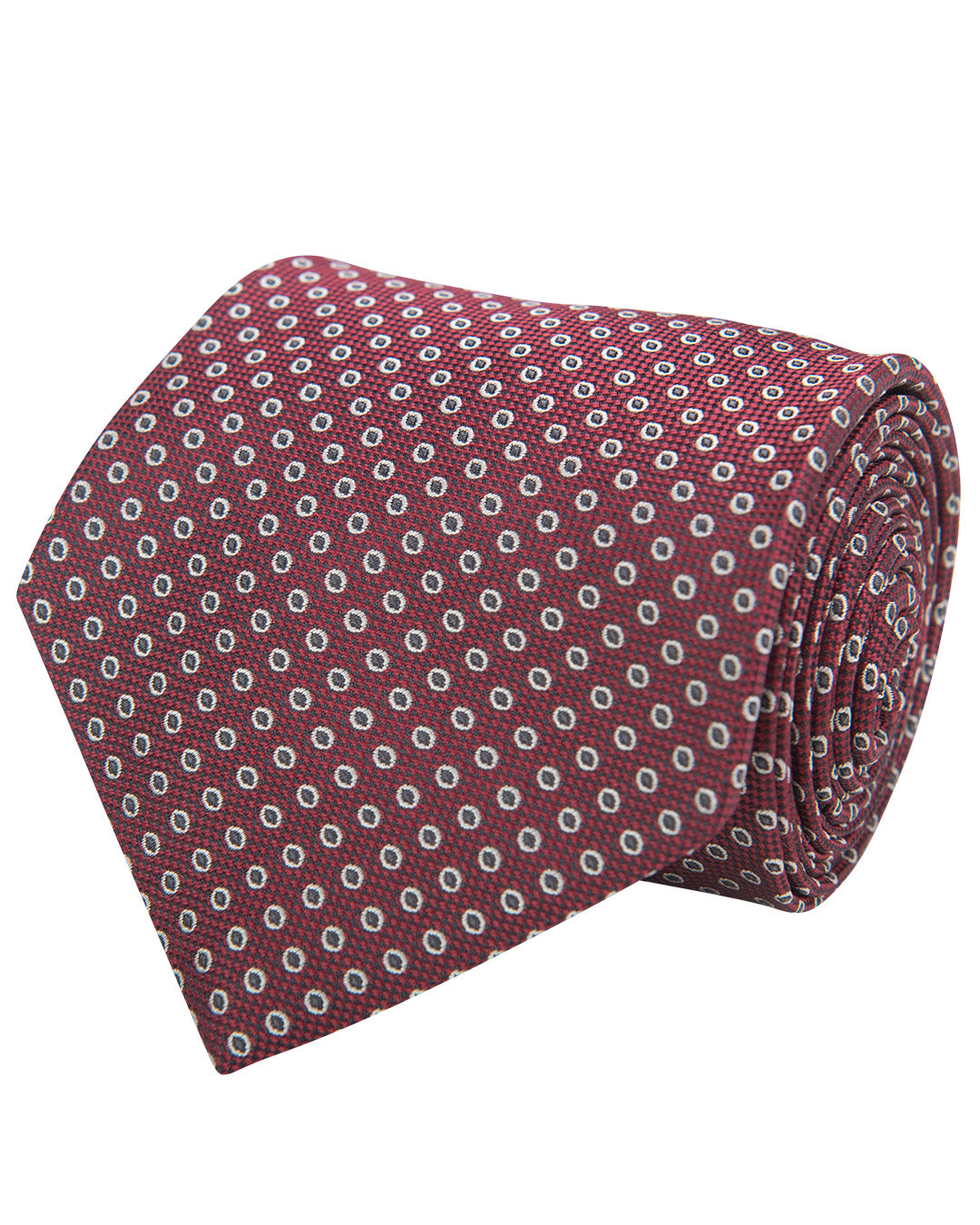 Red Oxford Weave Circles Italian Silk Tie