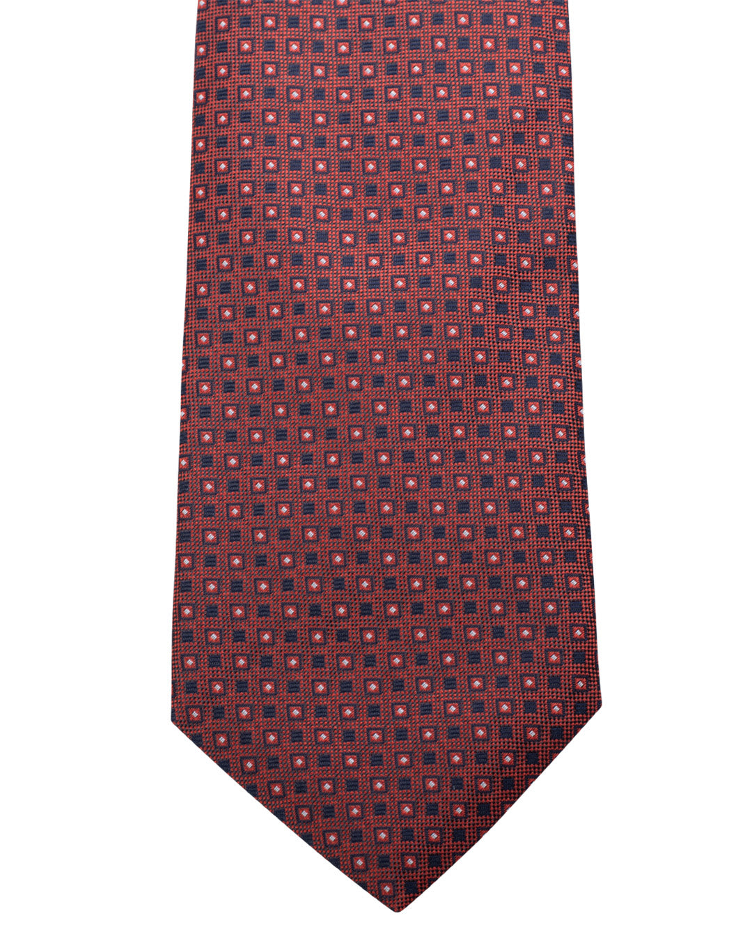Red Box Motif Oxford Weave Italian Silk Tie