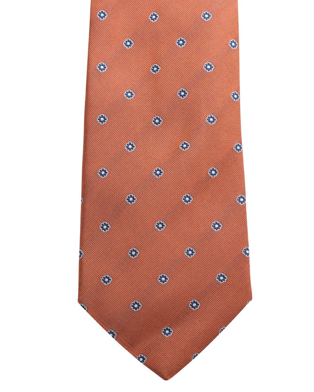 Orange Floral Motif Twill Weave Italian Silk Tie