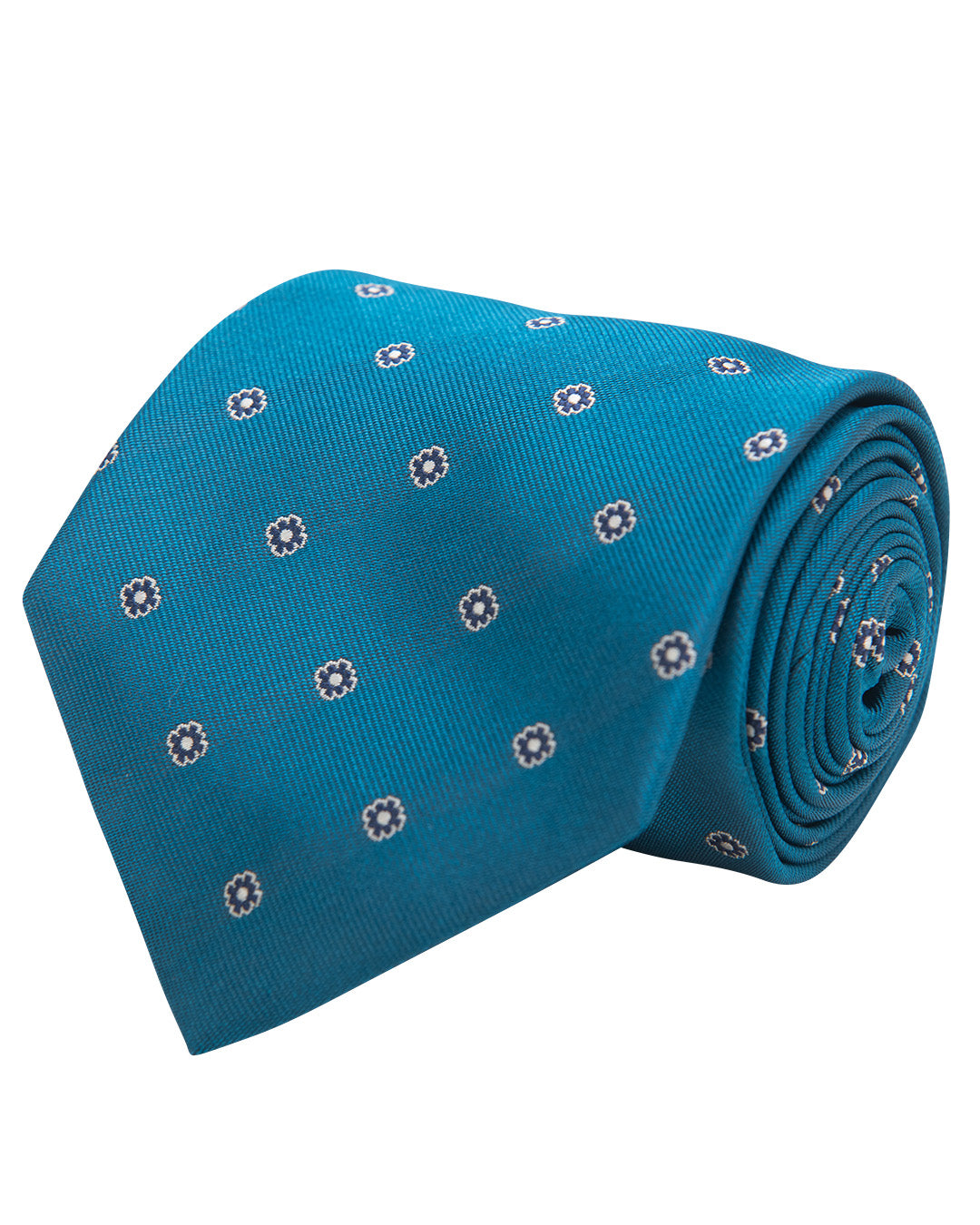 Teal Floral Motif Twill Weave Italian Silk Tie